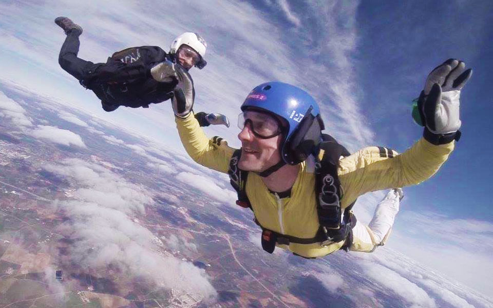 A student in Freefall on a residential AFF course.