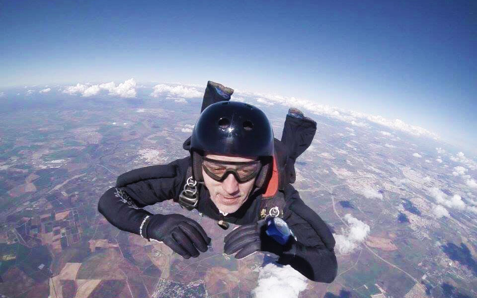 A skydive photo with a student learning to skydive on his AFF course.
